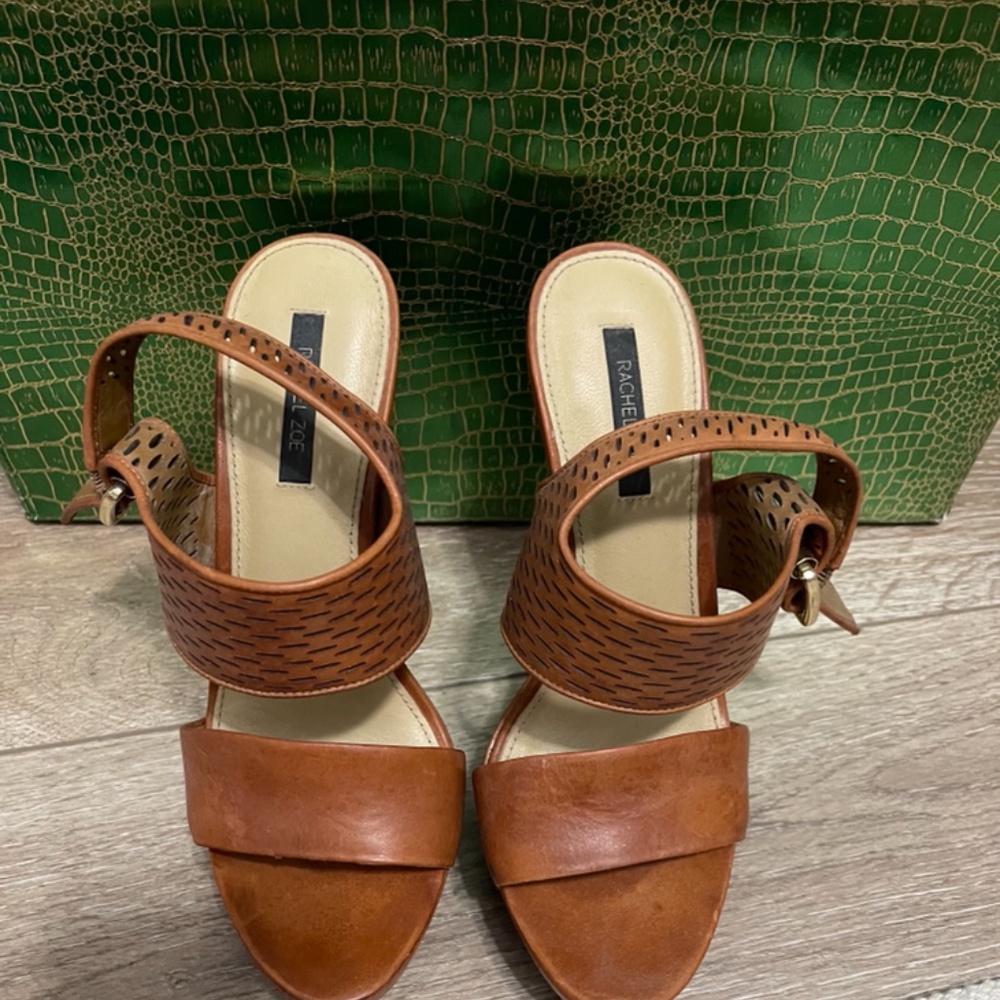 Rachel Zoe Black Camel leather platform sandals. - Picture 4 of 5